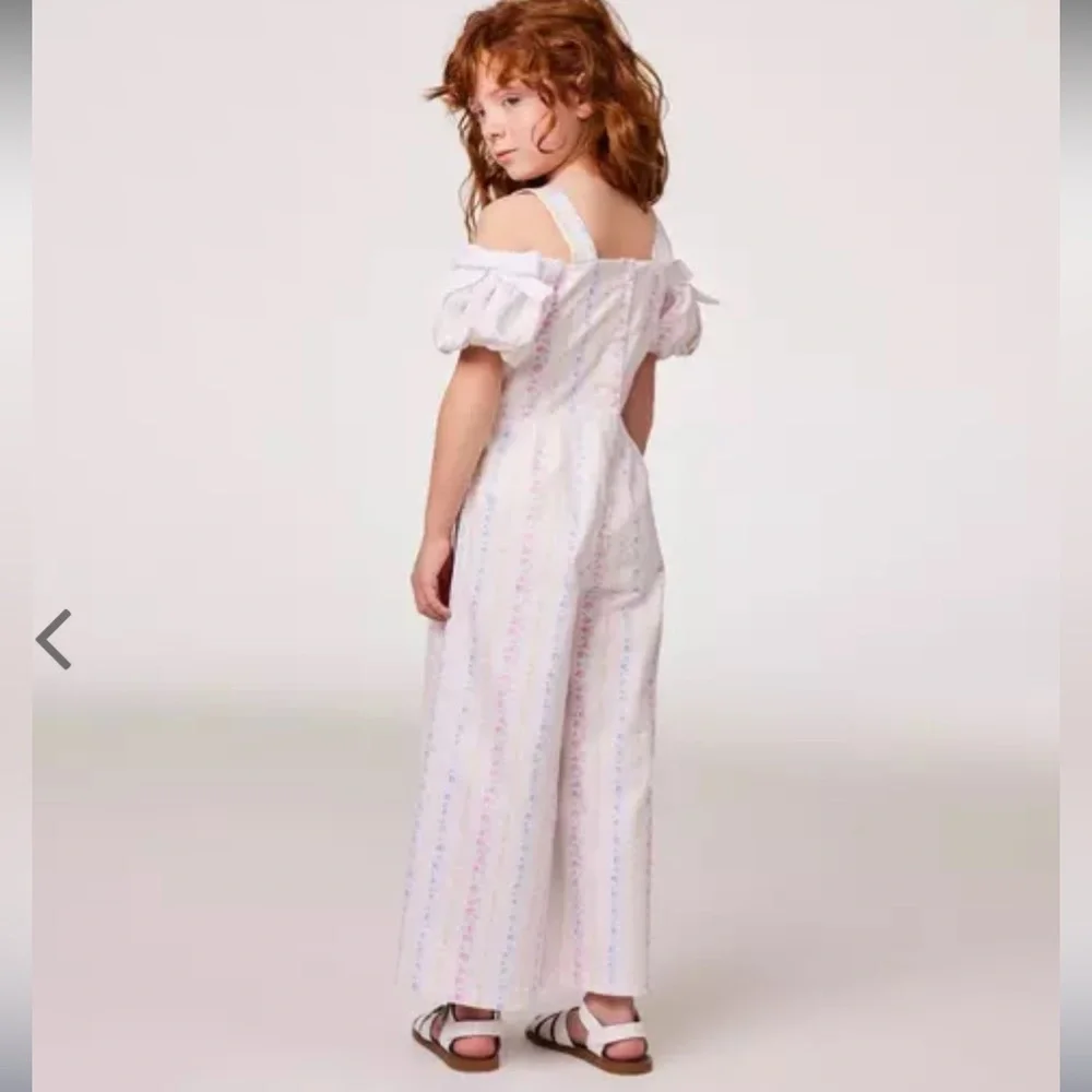 Janie & Jack girls  Floral Striped Jumpsuit white bow sleeve spring casual $80